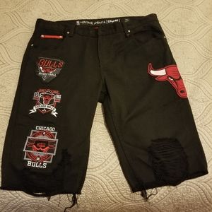 UNK Heritage American Men's NBA Patch Denim Shorts Sz40